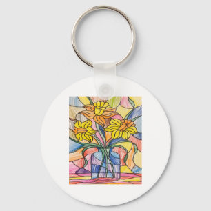 Vibrant Stained Gl Daffodils Sticker Keychain