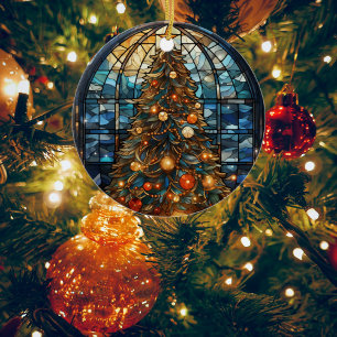 Vibrant Stained Glass Christmas Tree Ornament