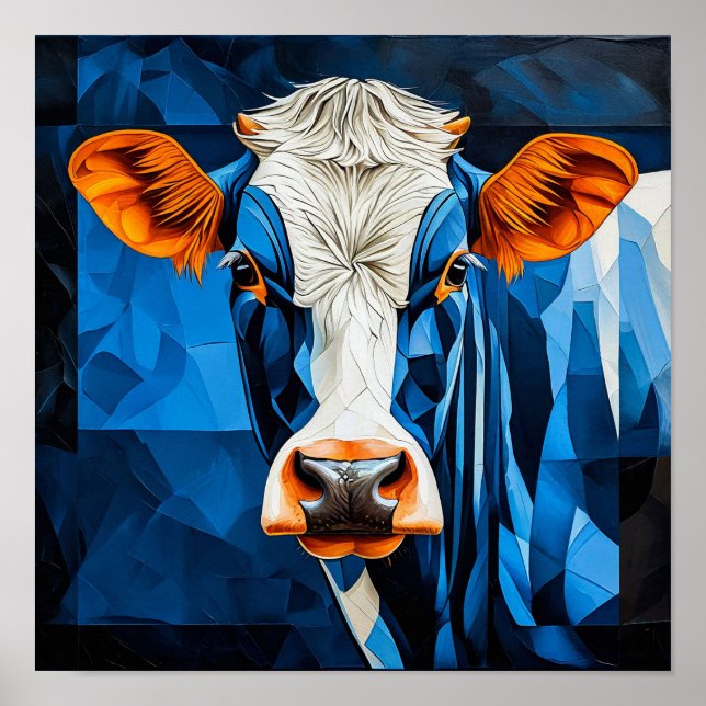🐄 Vibrant Stained Glass Farm Cow Mosaic Colourful Poster (Front)
