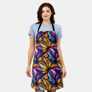 Vibrant Stained Glass Floral: Colourful Design Apron
