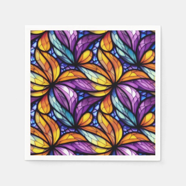 Vibrant Stained Glass Floral: Colourful Design Napkin (Front)