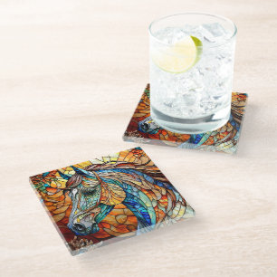 Vibrant Stained Glass Horse 25 Coaster