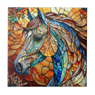 Vibrant Stained Glass Horse 25 Tile