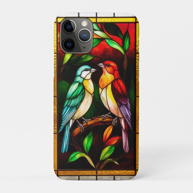 Vibrant Stained Glass Panel with Colourful Birds Case-Mate iPhone Case (Back)