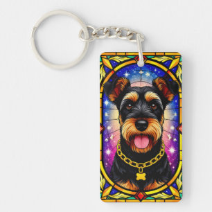 Vibrant Stained Glass Portrait of a Dog Keychain