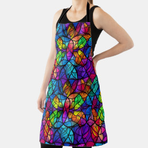 Vibrant Stained Glass Rainbow Pattern Apron