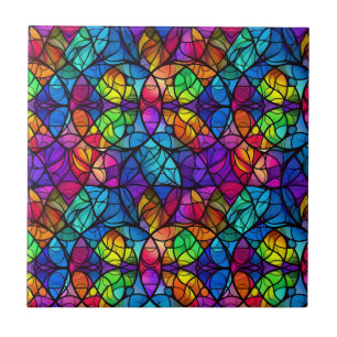 Vibrant Stained Glass Rainbow Pattern Tile