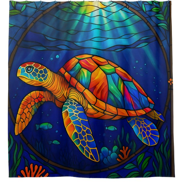 Vibrant Stained Glass Sea Turtle Ocean Design (Front)