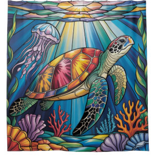 Vibrant Stained Glass Sea Turtle Ocean Design