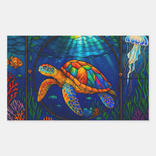 Vibrant Stained Glass Sea Turtle Ocean Design Sticker