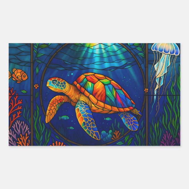 Vibrant Stained Glass Sea Turtle Ocean Design Sticker (Front)