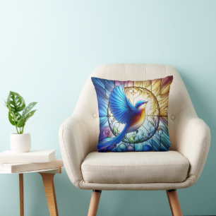Vibrant Stained Glass Window Featuring Colourful B Throw Pillow