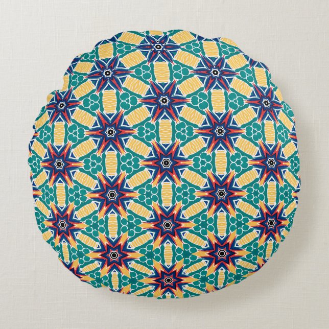 Vibrant Starburst Geometric Pattern Round Pillow (Front)