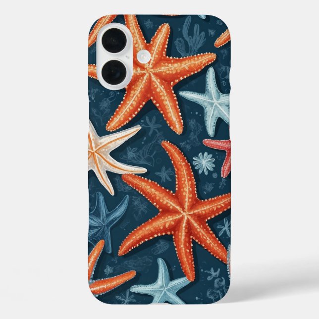 Vibrant Starfish Pattern on Deep Blue Case-Mate iPhone Case (Back)
