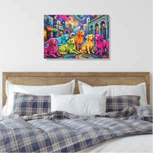 Vibrant Starry Night Dogs Impasto Moroccan Medina Canvas Print