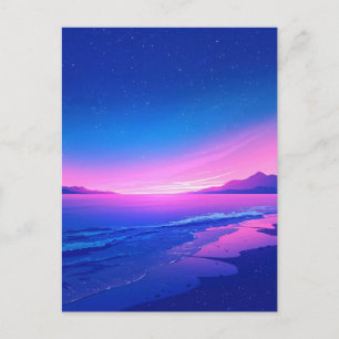 Vibrant Starry Night Pink Beach Postcard