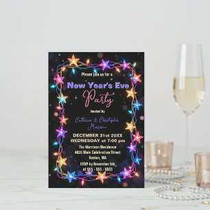Vibrant Starry String Lights New Year's Eve Party Invitation