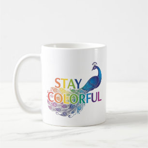 Vibrant "Stay Colourful" Peacock Motivational Coffee Mug