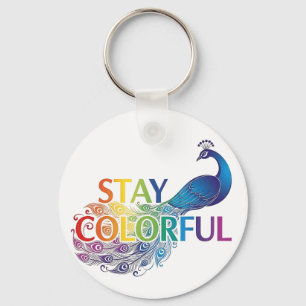 Vibrant "Stay Colourful" Peacock Motivational Keychain