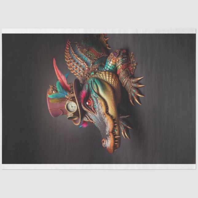 Vibrant Steampunk Alligator Decoupage  Tissue Paper (Front)