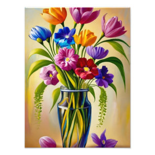 Vibrant Still Life with Flowers in a Vase Photo Print