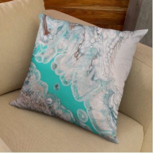 Vibrant Stone Marble Look Fluid Acrylic Art Throw Pillow