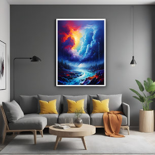 Vibrant Stormy Sky Abstract River Landscape Art Poster