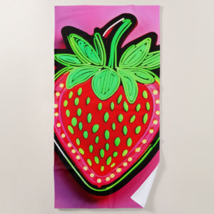 Vibrant Strawberry Neon Sign Beach Towel