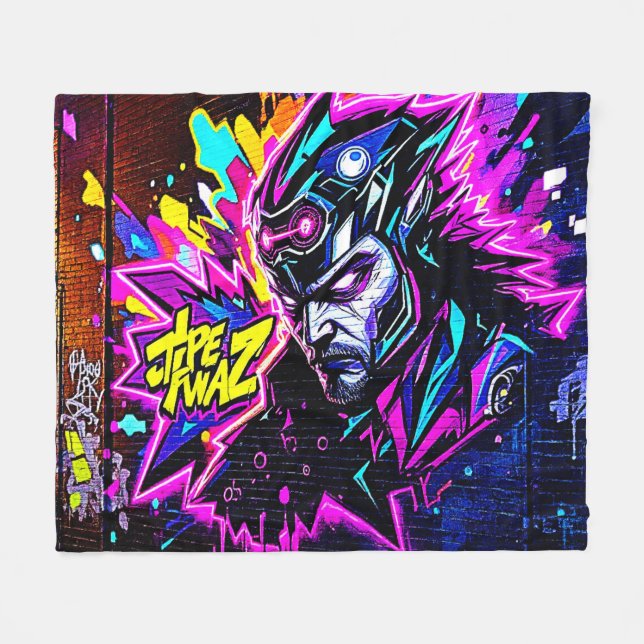 Vibrant Street Art Glow Fleece Blanket (Front (Horizontal))