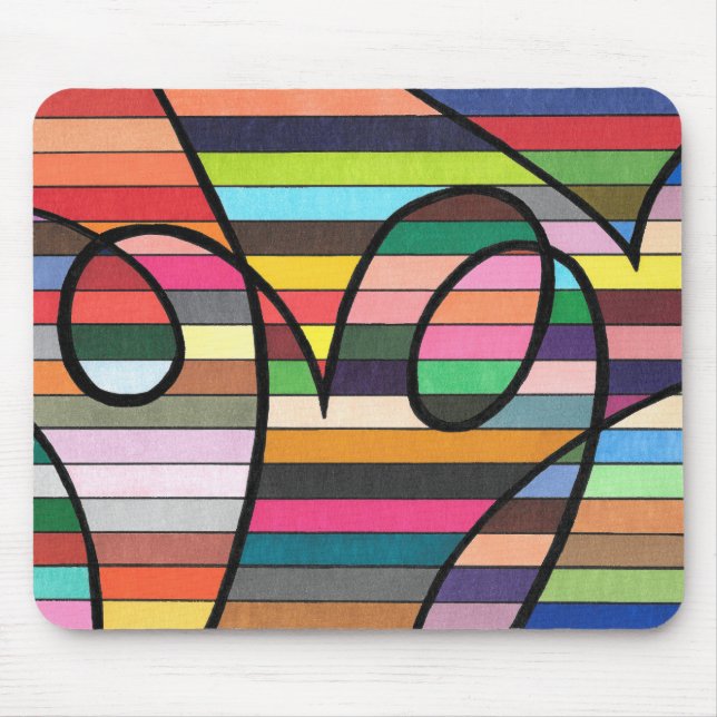 Vibrant Striped Abstract with Bold Black Swirls Mouse Pad (Front)