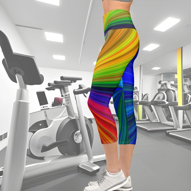 Vibrant striped rainbow colours  capri leggings (Creator Uploaded)