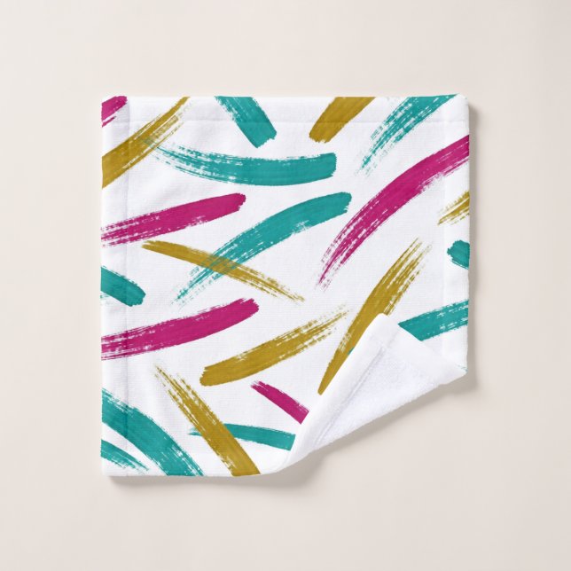 Vibrant Strokes,Teal, Magenta & Mustard pattern (Gant de toilette)