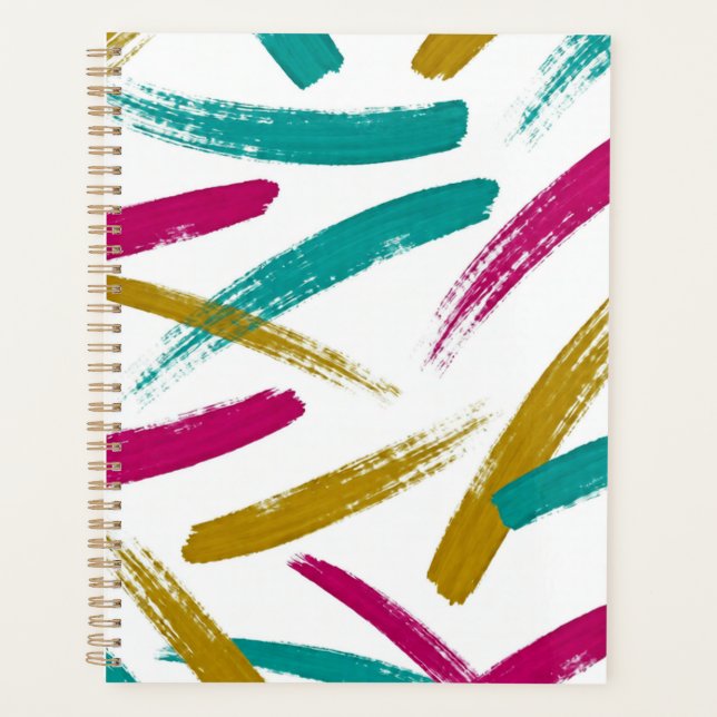 Vibrant Strokes,Teal, Magenta & Mustard pattern Planner (Front)