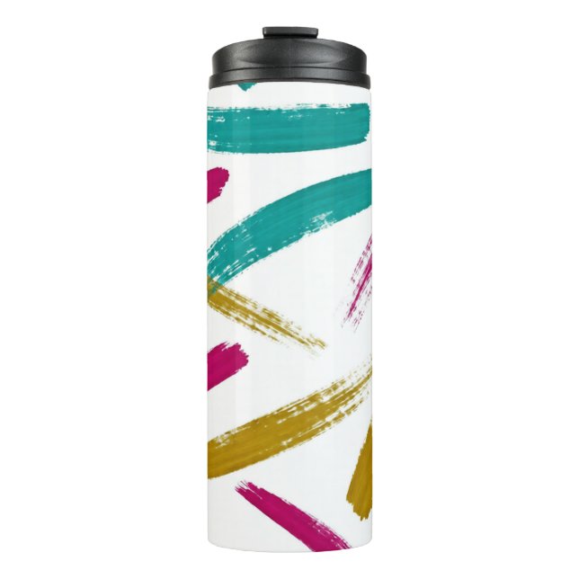 Vibrant Strokes,Teal, Magenta & Mustard pattern Thermal Tumbler (Front)