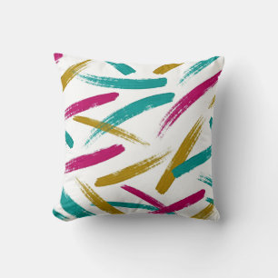 Vibrant Strokes,Teal, Magenta & Mustard pattern Throw Pillow
