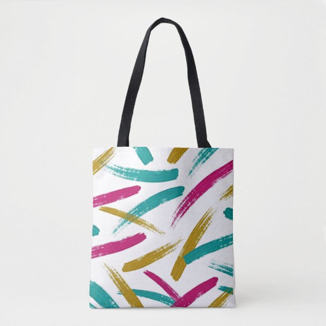 Vibrant Strokes,Teal, Magenta & Mustard pattern Tote Bag (Front)