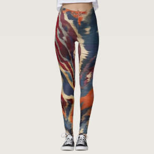 Vibrant Stylish Earthy Tones Pattern Ikat Text Leggings