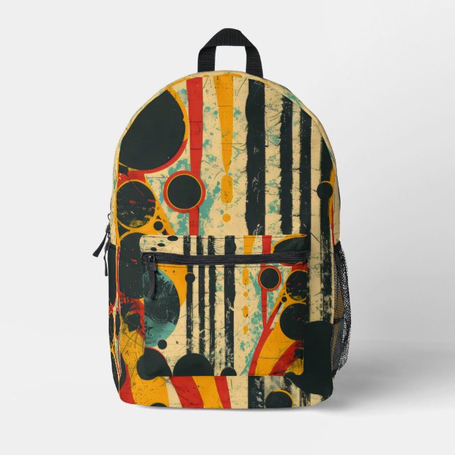 Vibrant Stylish Geometric Bauhaus Graffiti Pattern Printed Backpack (Front)