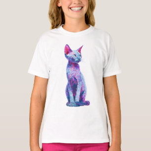 Vibrant Stylized Curly Coated Devon Rex Cat Kids T-Shirt