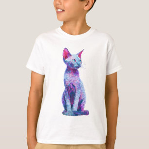 Vibrant Stylized Curly Coated Devon Rex Cat Kids T-Shirt