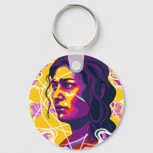Vibrant Stylized Portrait with Abstract Elements Keychain