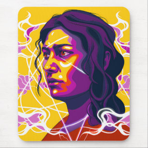Vibrant Stylized Portrait with Abstract Elements Mouse Pad
