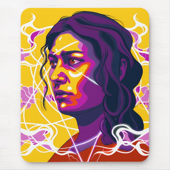 Vibrant Stylized Portrait with Abstract Elements Mouse Pad (Front)