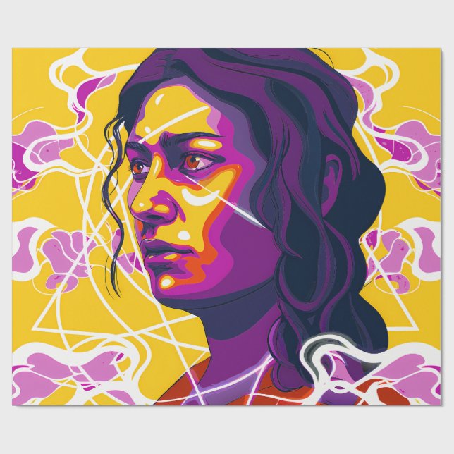 Vibrant Stylized Portrait with Abstract Elements Wrapping Paper (Flat)