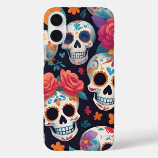 Vibrant Sugar Skull Day of Dead Art iPhone 16 Plus Case