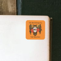 Vibrant Sugar Skull Owl Red Roses Bookplate