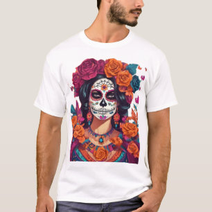 Vibrant Sugar Skull Woman - Día de los Muertos T-Shirt