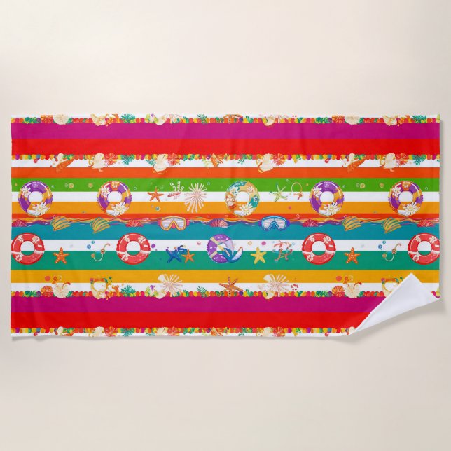 Vibrant Summer Beach Themed Design Beach Towel (Front)