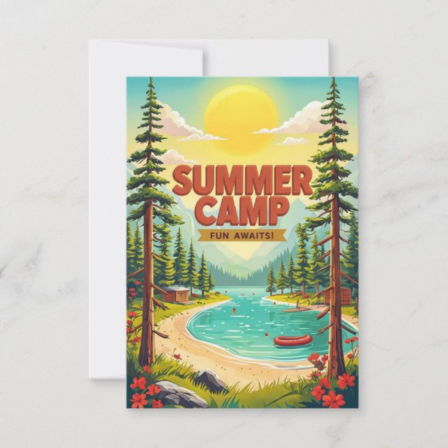 Vibrant Summer Camp Adventure Illustration  Card (Front)