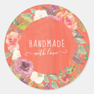 vibrant summer floral handmade with love classic round sticker